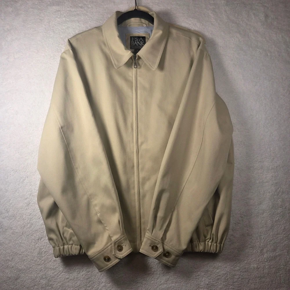 JOS A BANK Traveler Collection Mens Beige Harrington Style Jacket Size Medium